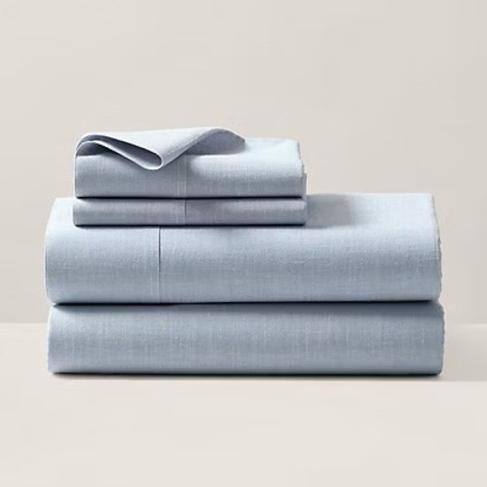 Ralph Lauren Workshirt Chambray King Flat Sheet Blue 100%Cotton NEW $245 Online!